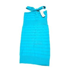 Bebe X-Neck Bodycon Dress Peacock Blue Bandage Ribbed Mini LV-3052 One Size NEW